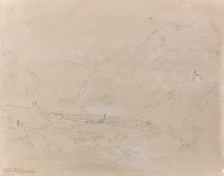 渓谷の町のある山岳風景